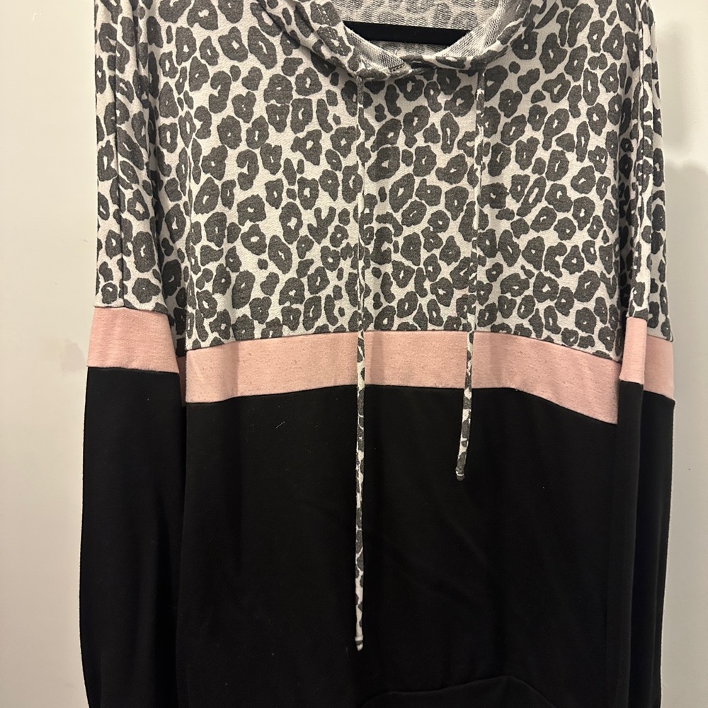 Chic Soul Leopard Print Cowl Neck Sweater - Black, Pink, and Gray